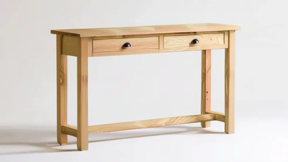 Drewniany stół konsolowy z litej sosny naturalny/czarny 120 x 40 x 78 cm, 2 szuflady