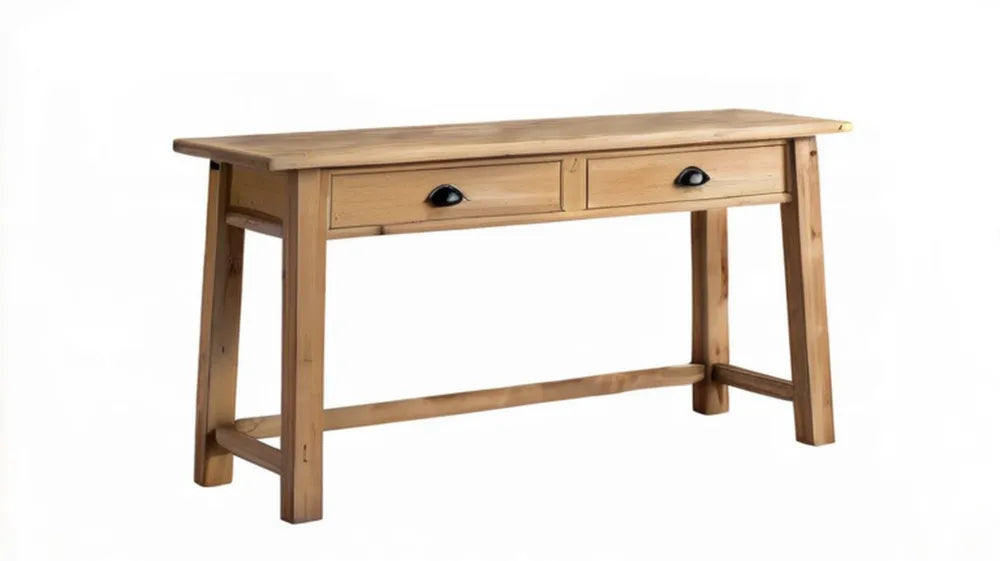 Drewniana konsola rustykalna naturalna sosna/czarna 120 x 40 x 75 cm z 2 szufladami