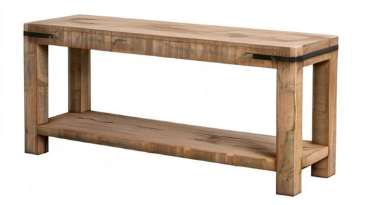 Prostokątna konsola z litego drewna tekowego brązowo-czarna 120 x 40 x 75 cm