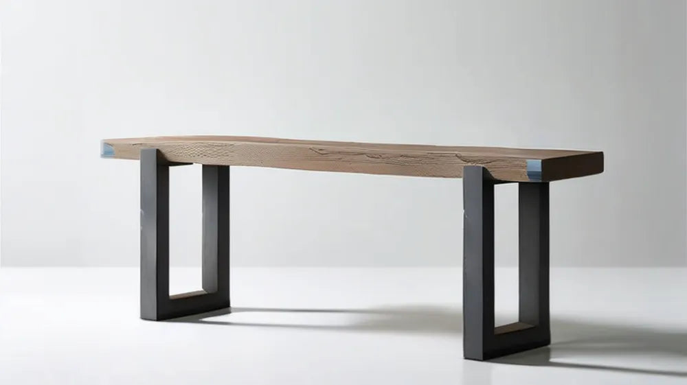 Konsola z litego drewna dębowego na czarnych stalowych nogach, 120 x 35 x 75 cm