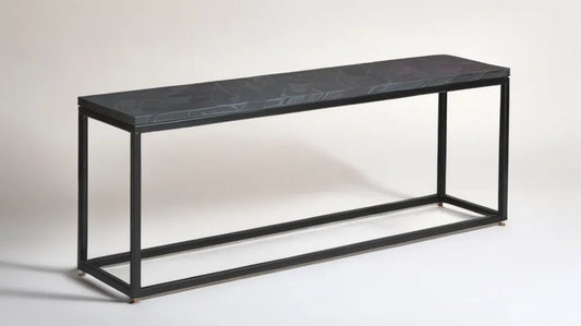 Konsola z blatem imitującym czarny marmur i stalowym stelażem 120 x 35 x 75 cm