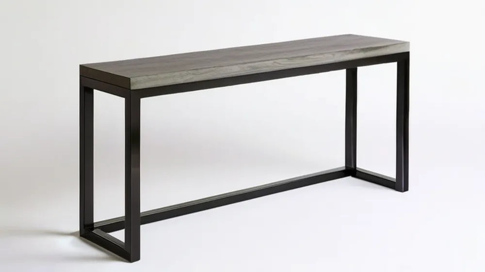 Konsola industrialna z blatem MDF i stalową ramą, szaro-czarna, 120 x 30 x 75 cm